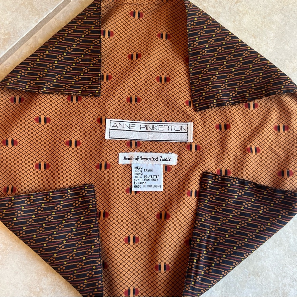 Vtg 2 Sided Anne Pinkerton Rayon 12" Handkerchief - Pocket Square